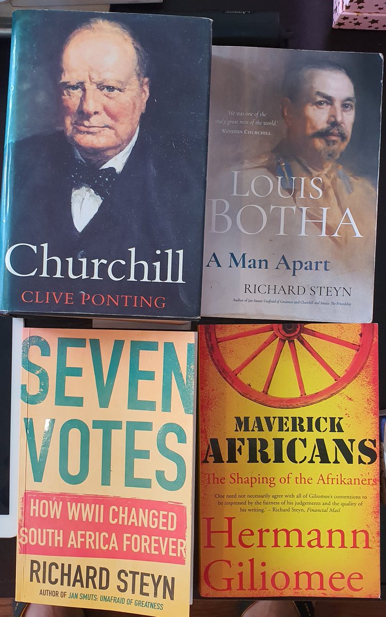 steve_hofmeyr's tweet photo. I'm reading four books that add up nicely
#SevenVotes
#MaverickAfricans
#LouisBotha
#Churchill https://t.co/k77bZcWFtH https://t.co/bODFPiuEH2