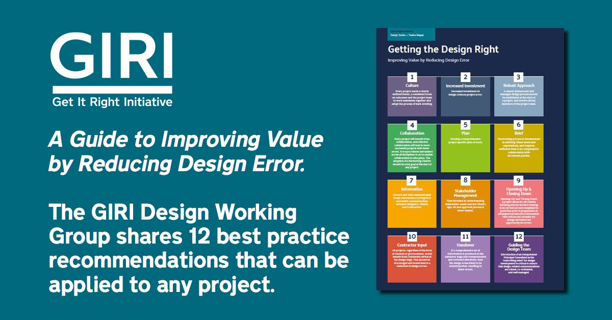 We’re sharing GIRI’s 12 best practice recommendations for reducing error in construction, particularly relevant in the early stages of projects. Do any of these resonate with you? Please share your thoughts. View the full report  https://bit.ly/3slJf4A 