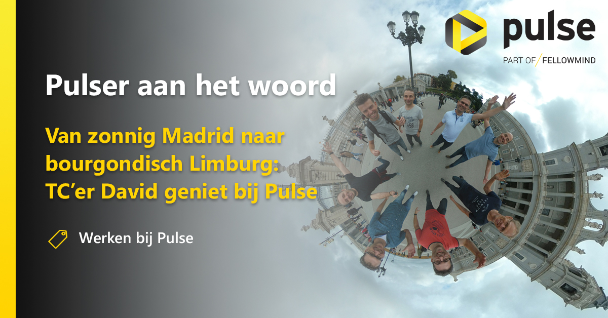 WerkenbijPulse's tweet photo. Waarom verruilde Pulser David zonnig Madrid ☀️ voor bourgondisch Limburg 🍻? Lees het hier: https://t.co/xTQECICLtJ https://t.co/aCOtY3BbA2