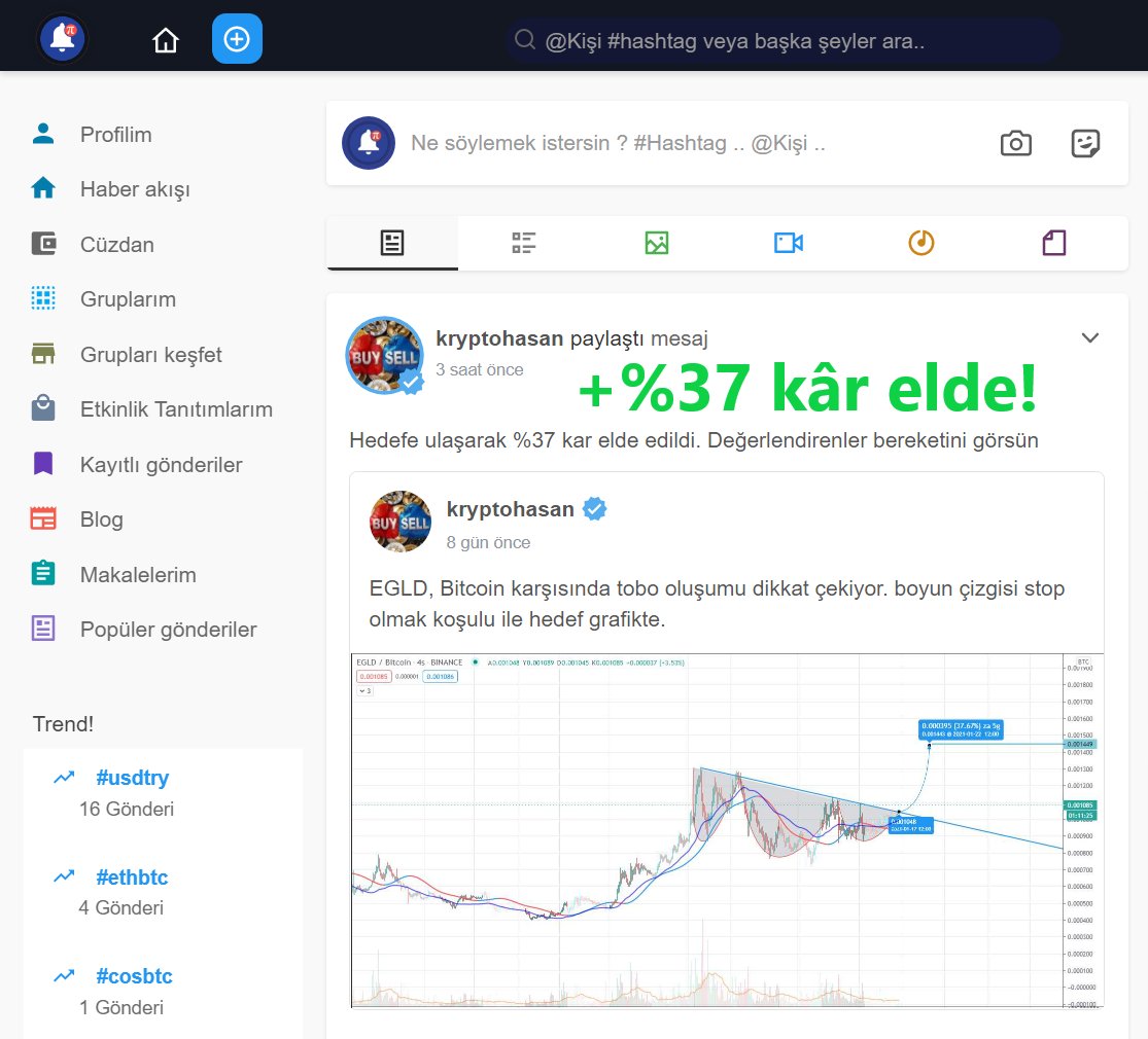 kryotohasan yazarımız hedefe ulaşarak %37 kar elde etti!
Sizde ücretsiz hesap açarak, sadece bizde olan özel ve çok faydalı paylaşımlardan yararlanabilirsiniz.

#BTC #EGLD #kripto Finanspi.com