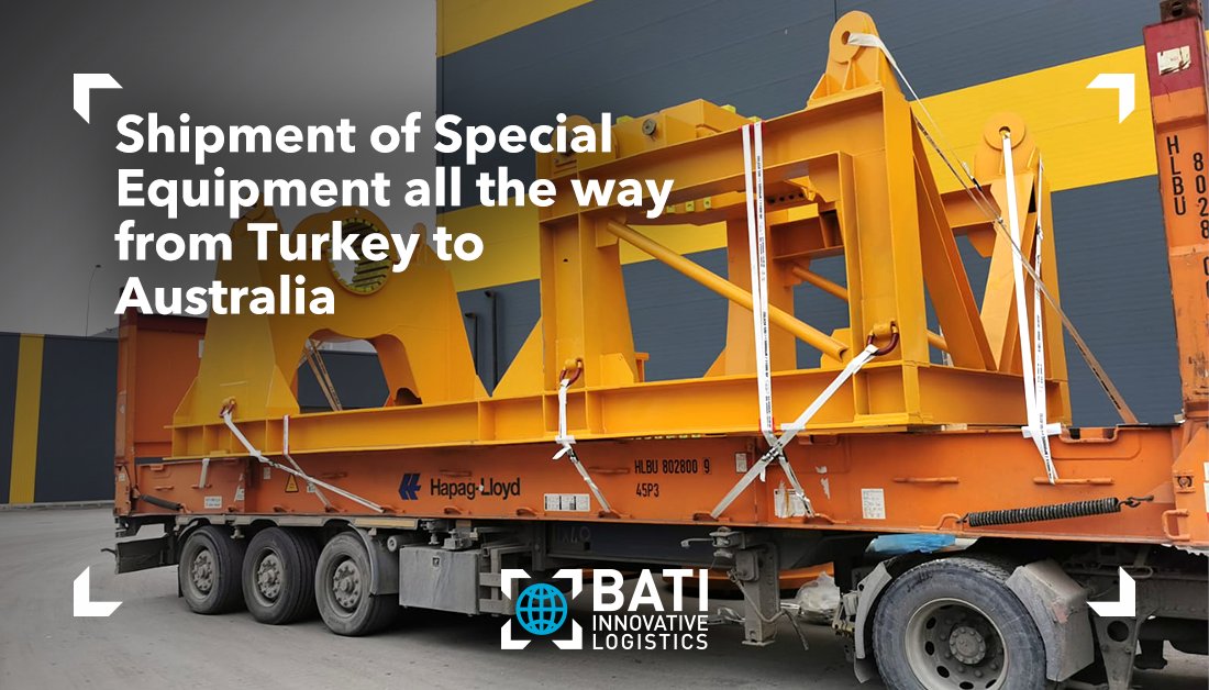 BATI_GROUP's tweet photo. BATI INNOVATIVE LOGISTICS has completed a Flat Rack #shipment from Port of Evyap, TURKEY to Fremantle, AUSTRALIA. #Flatracks were loaded with Steel Castings, while the biggest piece measured 315x870x300 (cm) and weighed 34 tons. https://t.co/bVCAji2BxZ