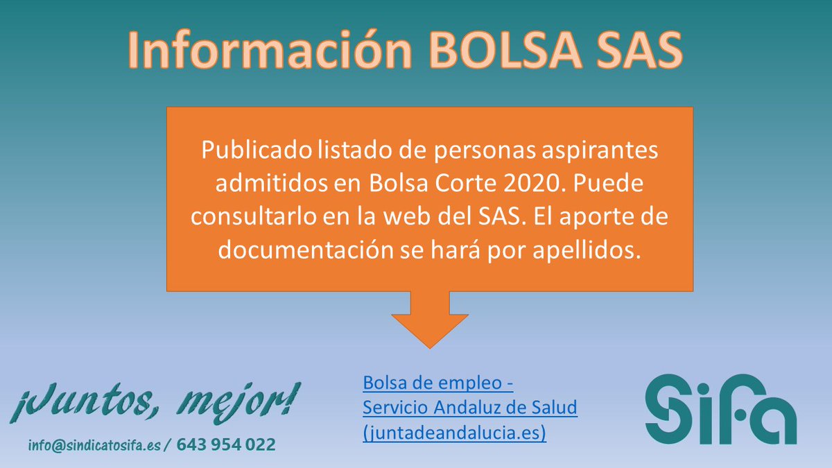 📍Publicado listado de aspirantes a Bolsa del SAS corte 2020. Puedes consultarlo en el siguiente enlace
⬇️⬇️⬇️
ws027.sspa.juntadeandalucia.es/profesionales/…