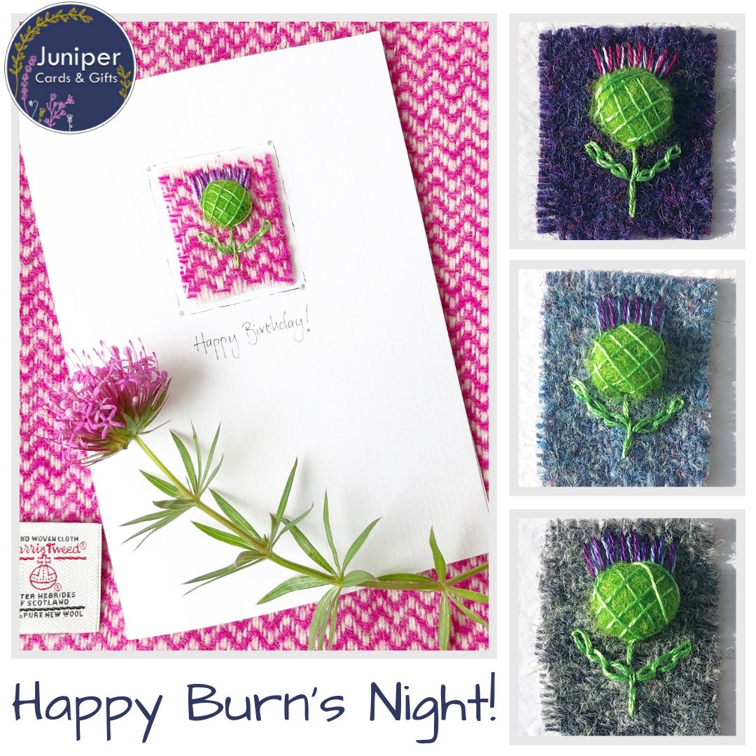 Morning Elevenses folks! Happy Burn's Night! Here's my wee thistle card made with Harris Tweed. Enjoy yer Haggis later! #elevenseshour #shopscotland #tbch thebritishcrafthouse.co.uk/product/handma…