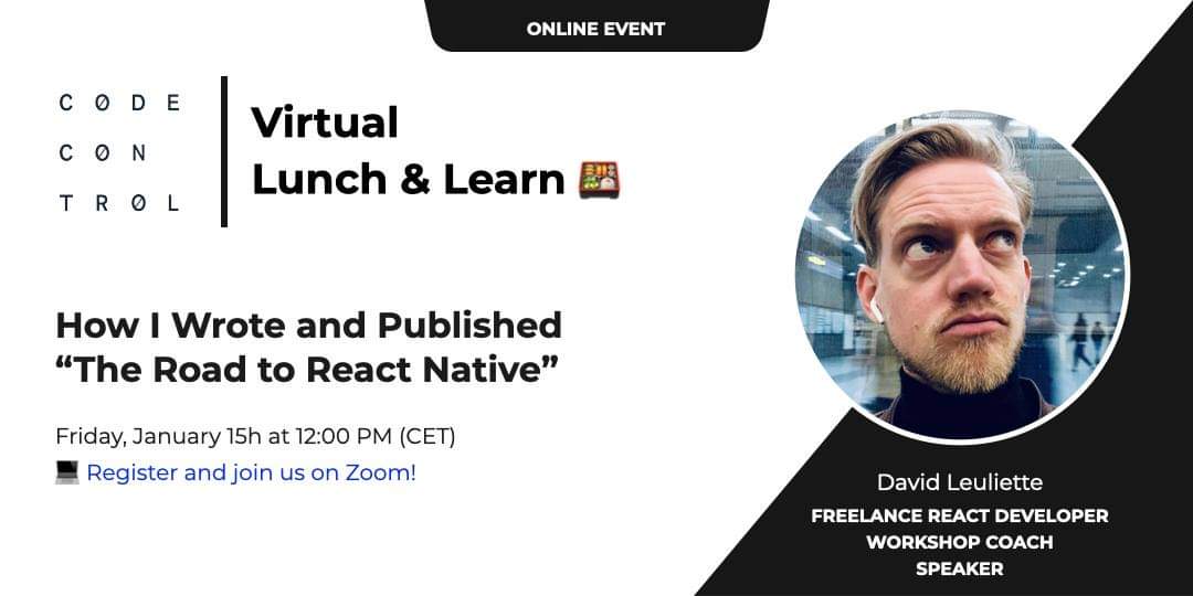 CodeControl (@codecontrol_) on Twitter photo Have you ever considered publishing your very own book?
<a href="/flexbox_/">David Leuliette</a> recently did just that with his roadmap for aspiring React Native developers, and he shared his process in our first Virtual Lunch & Learn of 2021. Watch: youtu.be/XQiJS8ksU_Y Have you ever considered publishing your very own book?
<a href="/flexbox_/">David Leuliette</a> recently did just that with his roadmap for aspiring React Native developers, and he shared his process in our first Virtual Lunch & Learn of 2021. Watch: youtu.be/XQiJS8ksU_Y