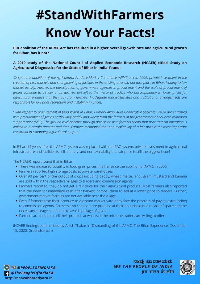 3/n: Has the abolition of APMC actually benefited Bihar in any manner? #Karnatakawithfarmers  #ರೈತರೊಂದಿಗೆನಾವು
