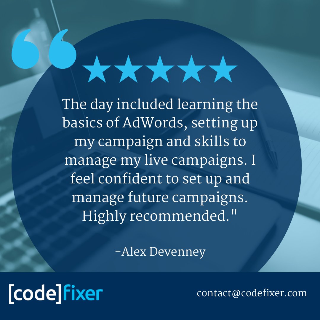 codefixer's tweet image. Would you like to learn how to manage a Google Ads account?
We can teach you how to set up and manage a Google Ads account, we can also help you understand how your current campaign is being run or help you bring it in-house.
Just give us a shout. 
#codefixer