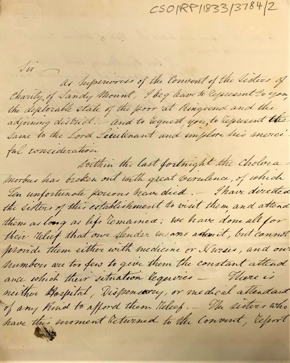 NARIreland's tweet photo. January 1834 saw the founding of St Vincent’s Hospital by Sr Mary Aikenhead, unique for being staffed & managed by women. In this letter of 1833, Mary requests the Lord Lieutenant to ‘direct a hospital to be opened at Ringsend’ for cholera victims: https://t.co/4BwgyGgh3d #CSORP https://t.co/GiF44YzkIG