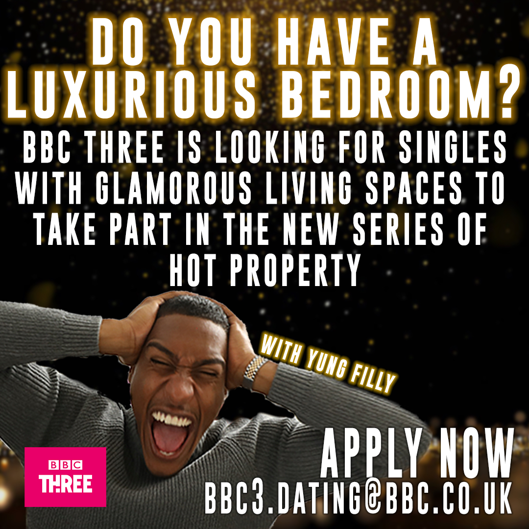 BBCstudioscast's tweet image. Is your bedroom/living space LUXURIOUS and GLAM?! 🏘✨

BBC Three are casting now for Hot Property Series 3 with @yungfilly1 - could your home bag you a date this year?!

DM us or email us now for more details! 💖