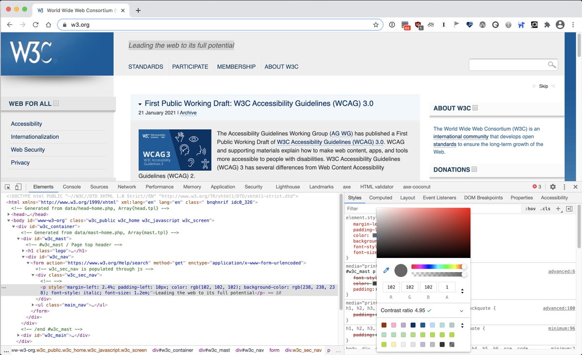 jspellman's tweet photo. @yatil @patrick_h_lauke @tcaspers Here's a screenshot of the same page using that contrast tool with WCAG 2 algorithm. https://t.co/72Ncc8AD8S