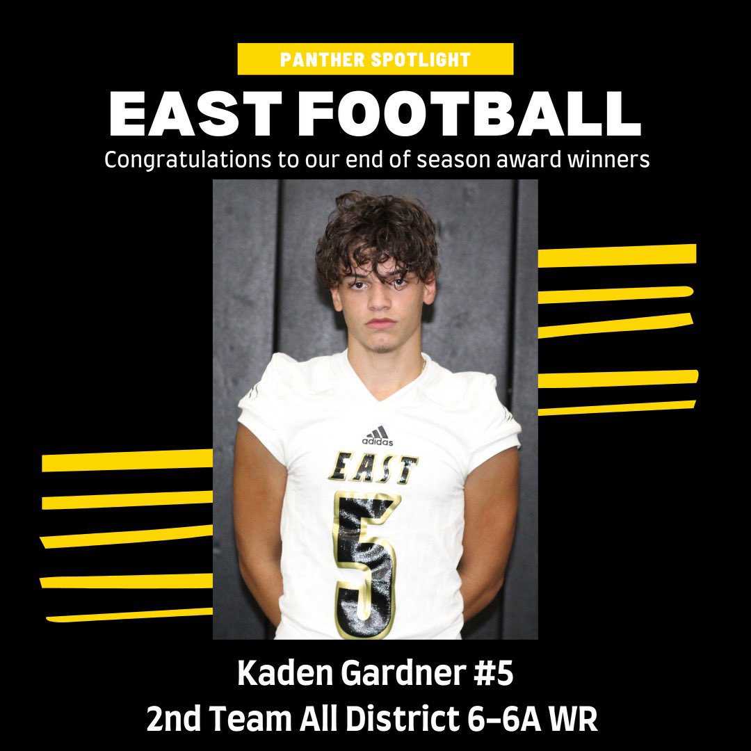 PlanoEastFB's tweet photo. CONGRATS to Sr. WR Kaden Gardner @1K_gardner5 for making 2nd Team All District for District 6-6A #EastSidePRIDE https://t.co/eTtxQskIi7