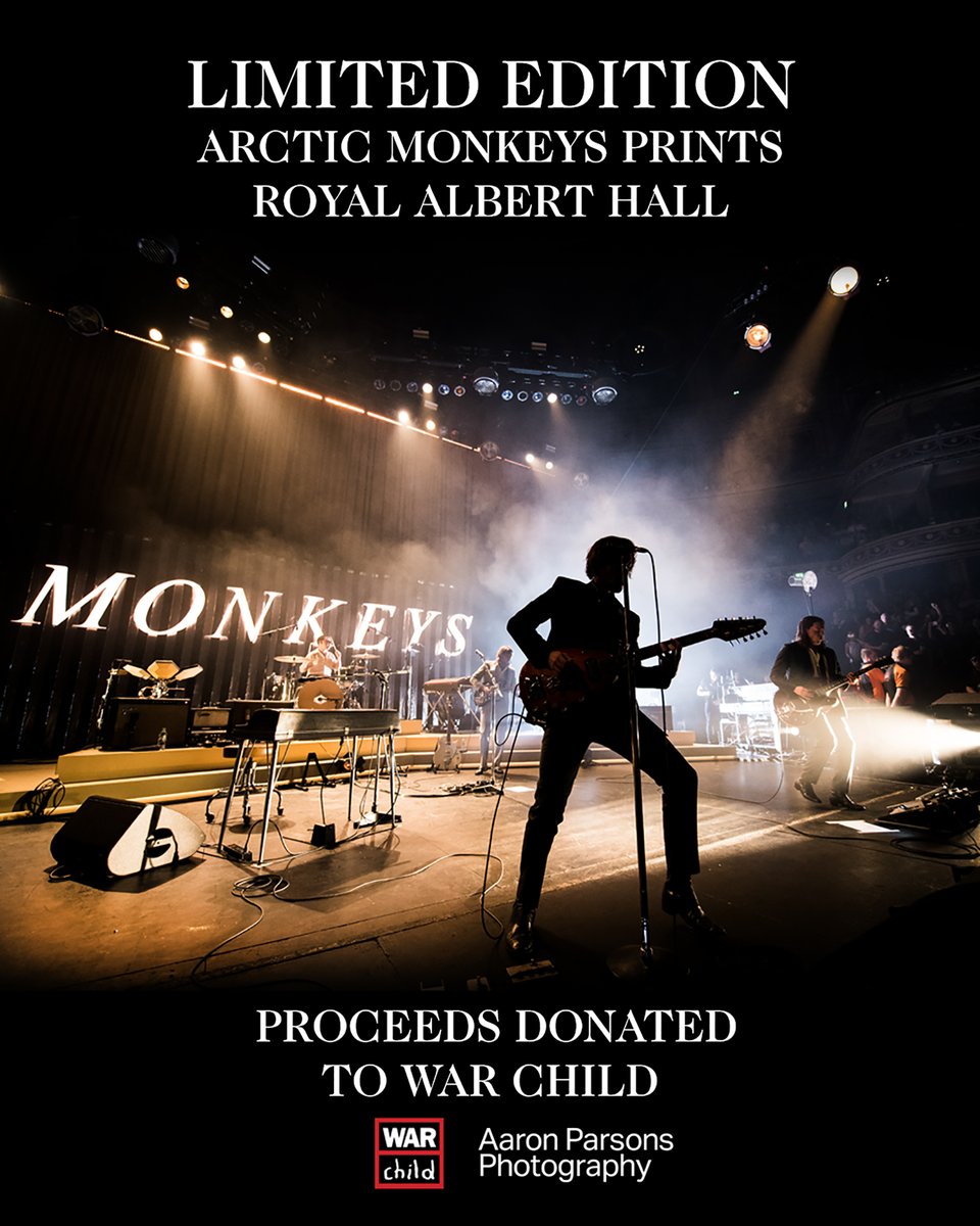 A_P_Photography's tweet photo. @gregjames My limited edition Arctic Monkeys prints are now live! One-third of proceeds donated to the amazing War Child UK. All images available have been used by the band themselves whilst promoting the album - Live At The Royal Albert Hall. 
https://t.co/4ZtQp2vKFF https://t.co/eQLRV9MB3g