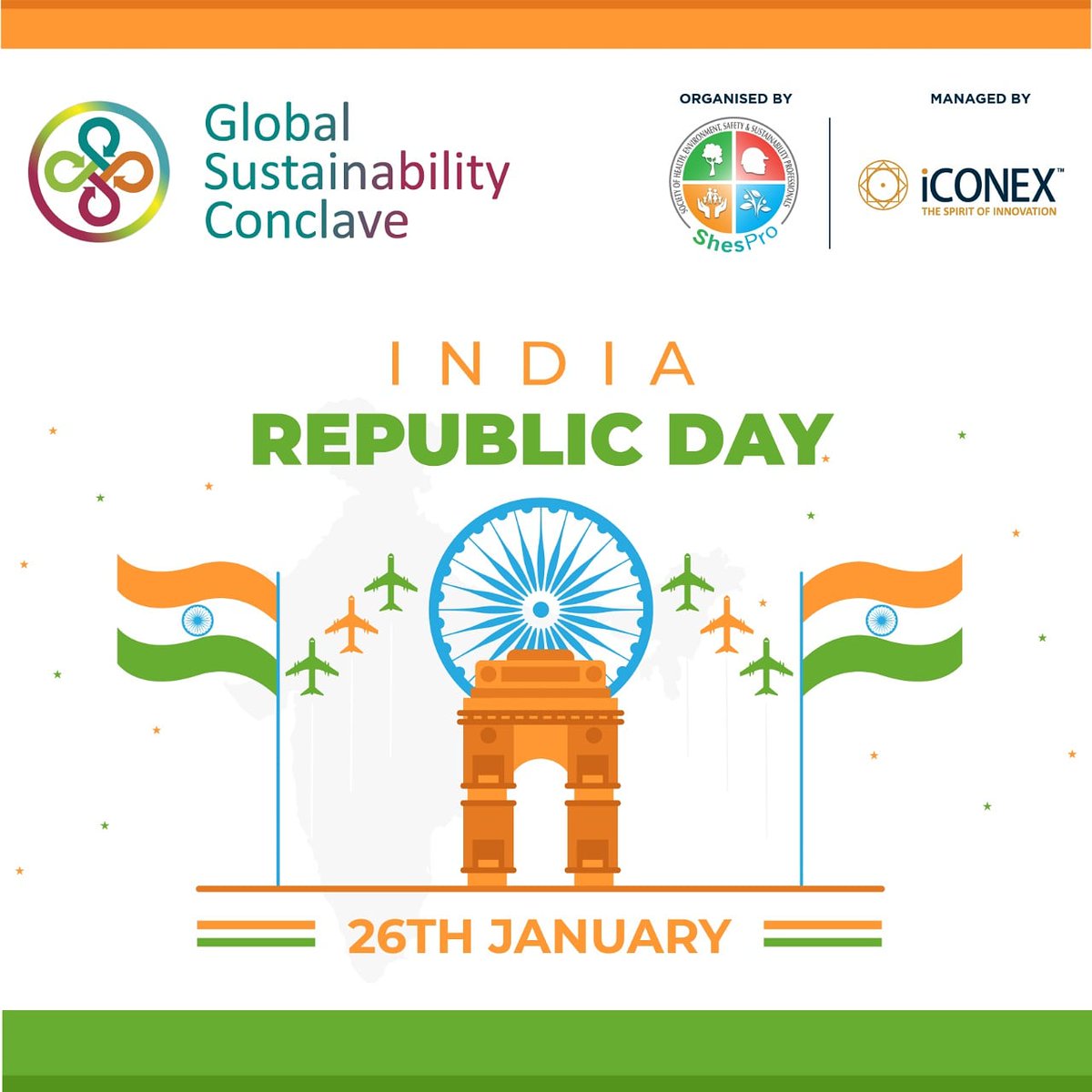 ConclaveGlobal's tweet photo. Happy Republic Day🇮🇳
#republicday #india #26january #72republicday #staysafe #stayhealthy #gsc #shespro #iconex https://t.co/EX6WkjOgiS