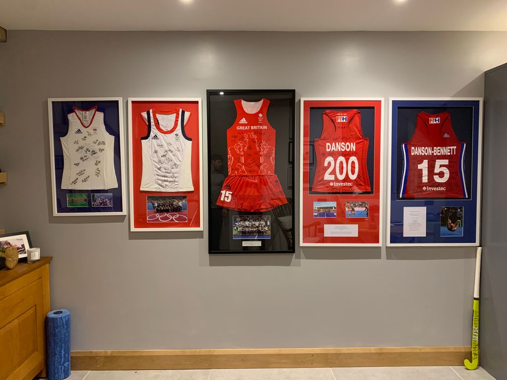 DovetailFraming's tweet photo. Privileged to be entrusted with framing these shirts marking the 200th cap and retirement of  one of our Olympic heroes, @AlexDanson15 - providing a lasting reminder of a stunning career. As ever, all hand sewn and fitted with UV glass to protect those precious signatures. https://t.co/QdiofaCBPf