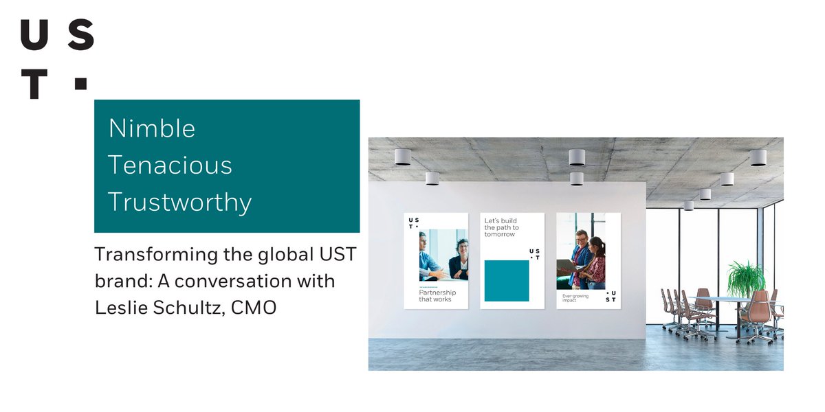 USTglobal's tweet photo. Our #rebrand reflects UST's iconic, future-focused, collaborative identity. What did it take to create it? Our CMO @Leslie_Schultz describes what it took to capture the essence of UST and distill it into a brand that feels authentic to our story: https://t.co/cRHZQNTBG3 https://t.co/mMjyGpwCgG