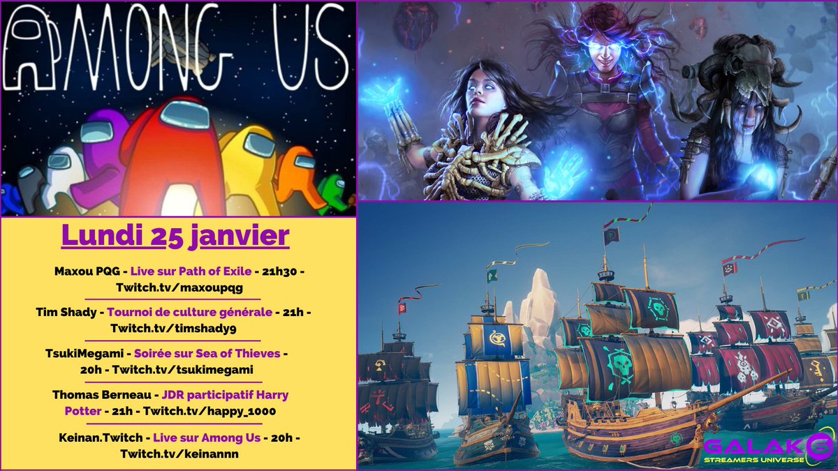 Pour bien débuter la semaine, le programme du jour sur #Twitch ! 😍

Avec <a href="/_timshady9_/">Tim Shady</a>, <a href="/TsukiMegami_/">TsukiMegami</a>, @MaxouPqg, @Happy1000fr et @Keinan74747133 💫

Excellente soirée à tous !