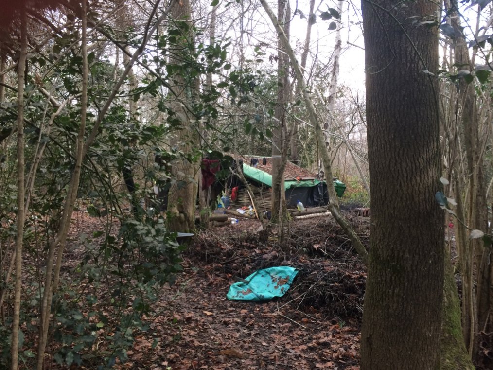 Over the last 18 months, I've discovered 8 similar camps in woods near my home, within 25 miles of London. Many of these makeshift camps (including these two), though well-hidden, are situated within 200m of a row of massive mansions, many of which lie empty. 2/46