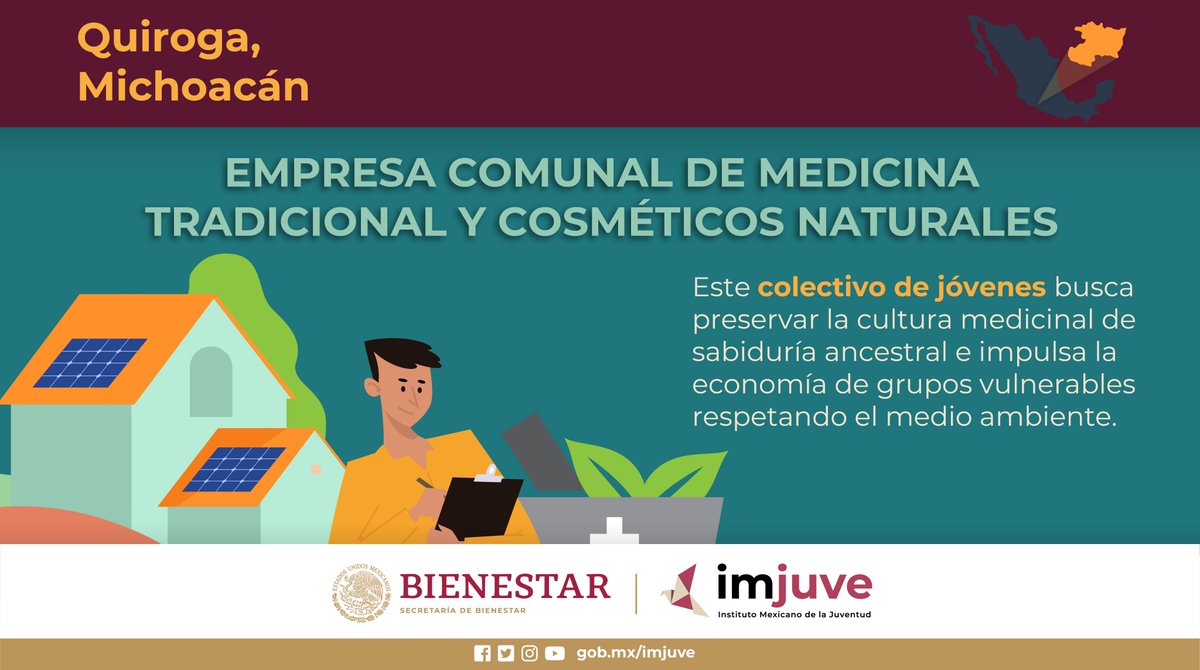 imjuvemx's tweet photo. 🌱 Jóvenes de #Michoacán, pensando en preservar saberes ancestrales, impulsar la economía de grupos vulnerables y el respeto al medio ambiente, fundaron una empresa de medicina tradicional y cosméticos naturales.
Este colectivo es parte #REDEES, a través de #Semillas 👏🏾. https://t.co/XyKKhzzmu3