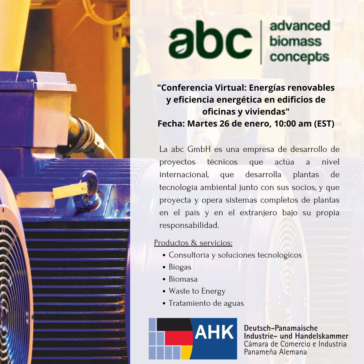 Les presentamos a #abc una de las empresas participantes del evento "#EnergíasRenovables y #EficienciaEnergética" con las que podrían concretar entre el 27 de enero de 2021 y 5 de febrero de 2021 reuniones de negocios (B2B). 

Link de inscripción: docs.google.com/forms/d/e/1FAI…