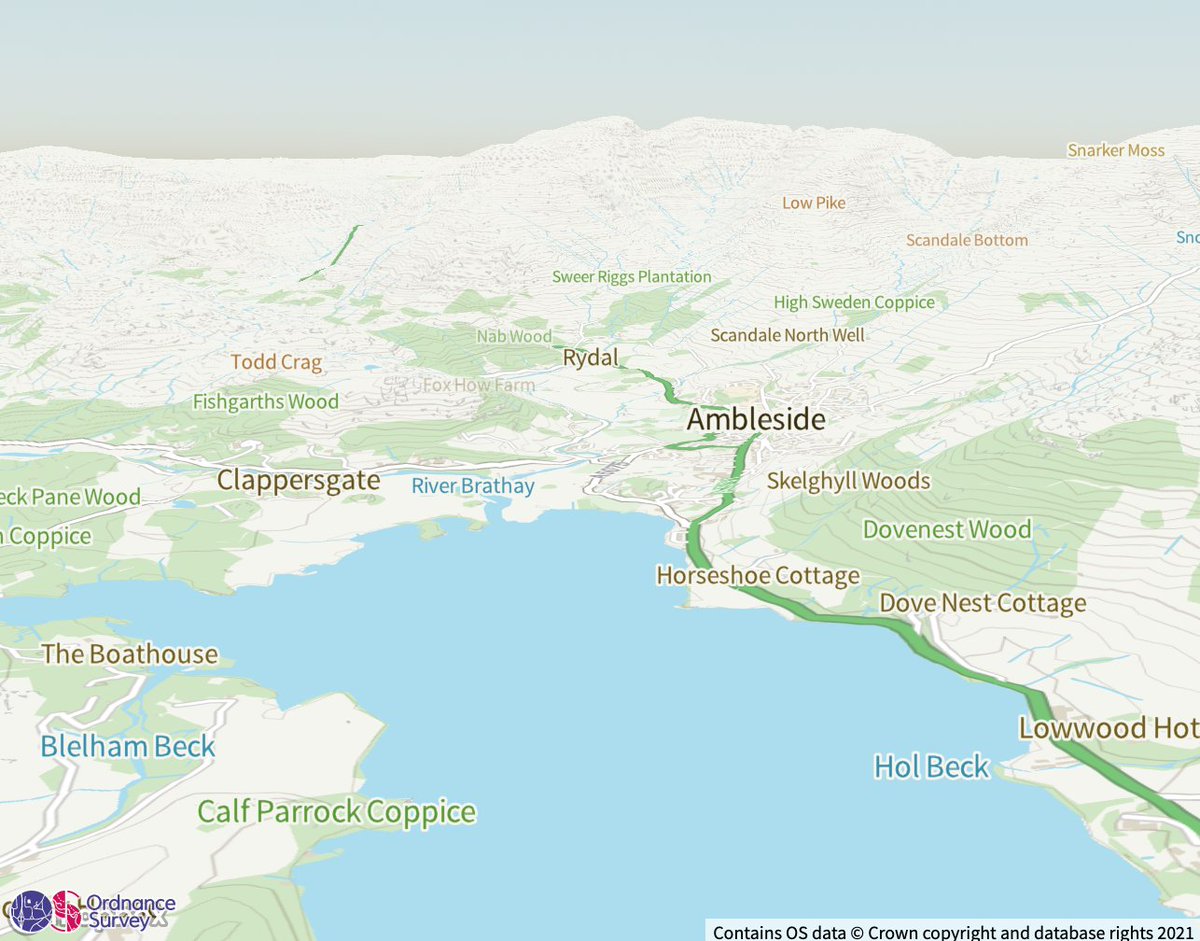 steveattewell's tweet image. 1/3 If you&apos;re going to use a flat-colour basemap (like @OrdnanceSurvey Vector Tile API) with @mapbox&apos;s new 3D Terrain it helps to add a bit of terrain shading - some pics without hillshade, with hillshade, and some code are attached. #OSDevelopers