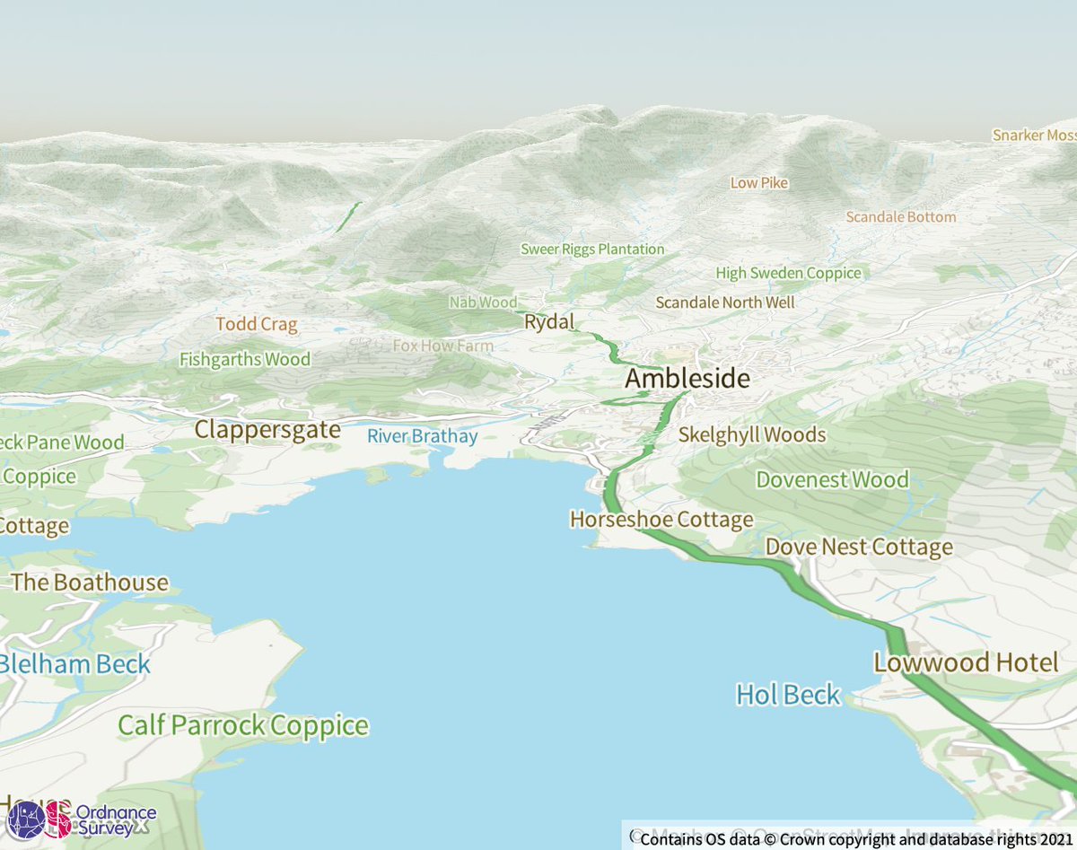 steveattewell's tweet image. 1/3 If you&apos;re going to use a flat-colour basemap (like @OrdnanceSurvey Vector Tile API) with @mapbox&apos;s new 3D Terrain it helps to add a bit of terrain shading - some pics without hillshade, with hillshade, and some code are attached. #OSDevelopers