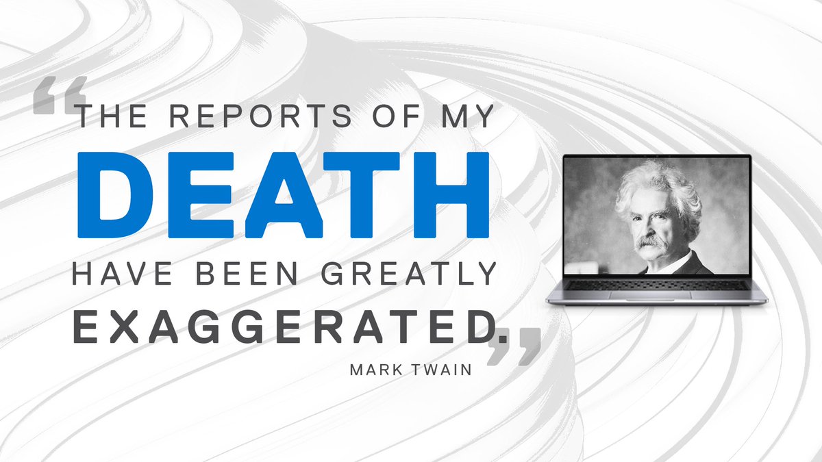 Dell's tweet image. Step aside, old rumors. While some were predicting the PC to become obsolete, it was busy evolving into its strongest version with a smaller footprint and intelligent features to optimize your experience. Discover the PC Renaissance: dell.to/3iRCtzl #DellTechExperience