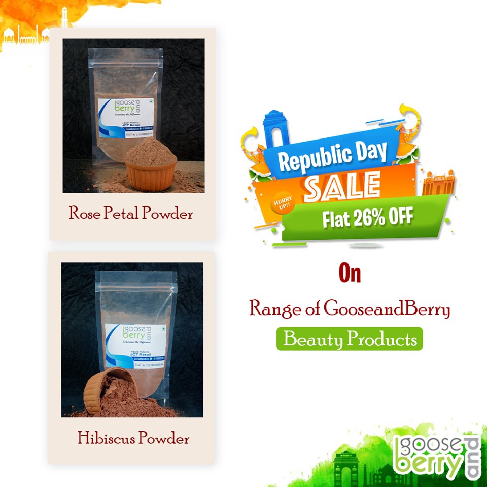GooseandBerry_'s tweet photo. Celebrate the Spirit of India.
Get ready to avail super saver offers on Spices and Beauty products this #RepublicDay Big sale starts on 26th Jan 12 pm to 28th Jan.
Click in the link below:-
https://t.co/I1gkLB8WBZ 
#RepublicDayCelebration #RepublicDayIndia https://t.co/C6rhlCp4cI