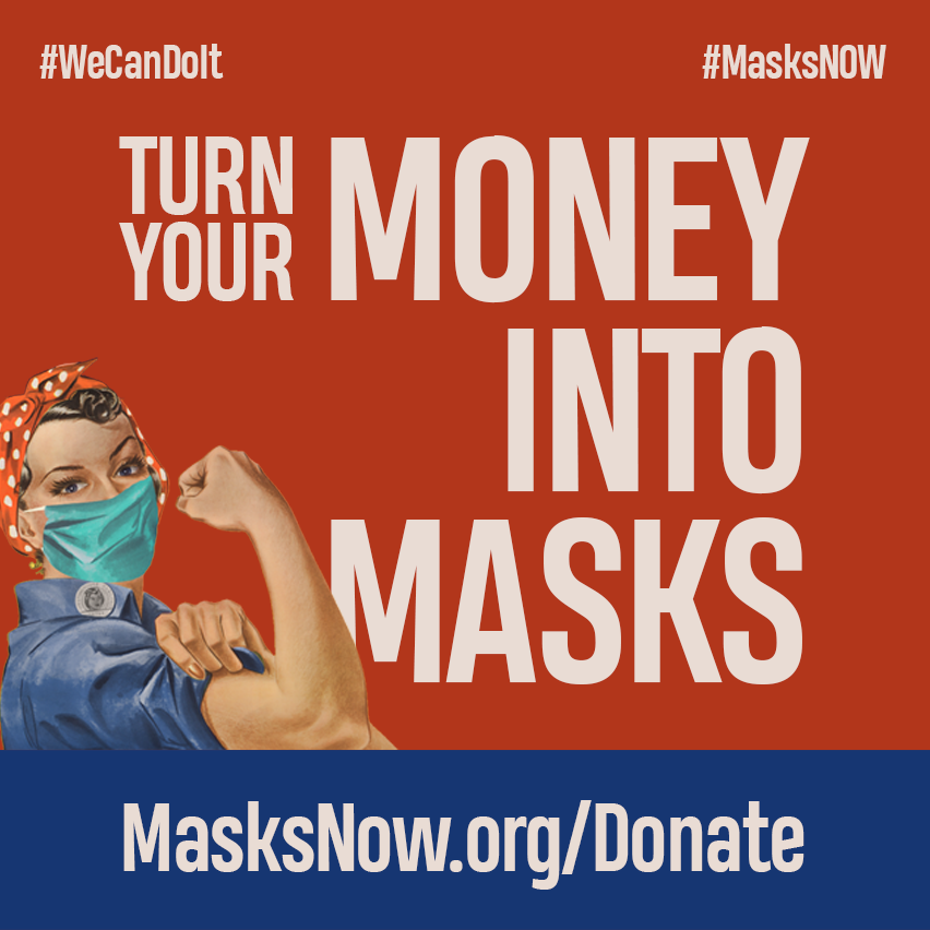 masksnoworg's tweet photo. Our 12,000+ volunteers are hard at work making masks for people who need them, but they need your help, too.

Donations help us buy materials and pay shipping costs for those who need #MasksNow

Visit https://t.co/qXlPS1yLRq to donate now.  #MasksNowMondays https://t.co/YdgrebNPbd
