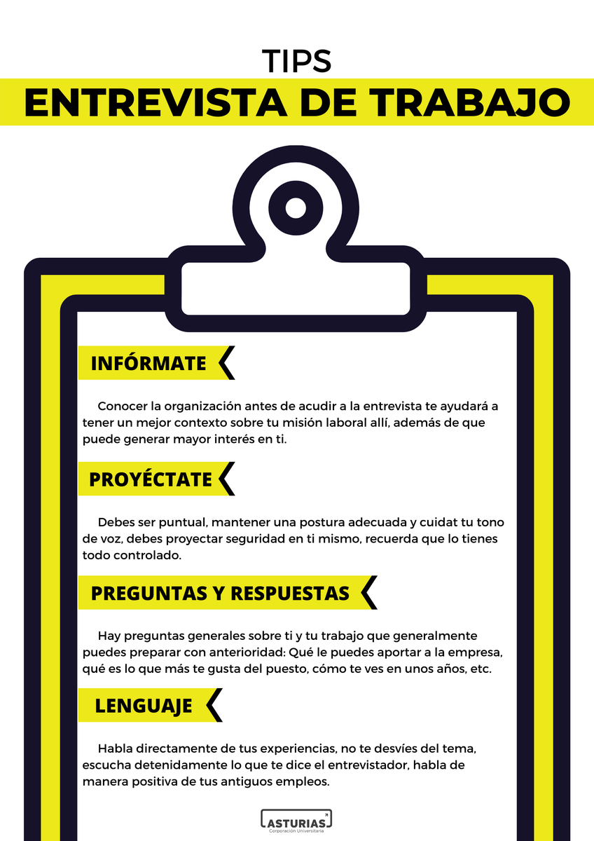 UniAsturias's tweet photo. 📌Prepárate para tus entrevistas de trabajo con estos consejos
Si estás en búsqueda de una nueva oportunidad laboral no dejes pasar estos tips. Son muy importantes para cuando tengas que hacer la entrevista
#Empleo #Empleabilidad #Entrevista #Trabajo #Tips #FelizLunes #QueHable https://t.co/ngeXcaJrNs
