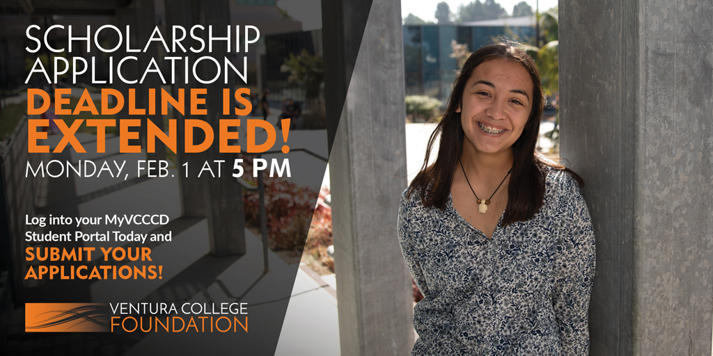 VC_Foundation's tweet photo. #VCFoundation Scholarship Applications will be open for one more week! Deadline is Monday, February 1 at 5PM! Do not wait until the last minute to apply!
Visit https://t.co/pTT2idF6qT or email us at vcfoundation@vcccd.edu for support. #vcpiratepride #scholarship #venturacollege https://t.co/mFLNP3QqJ8