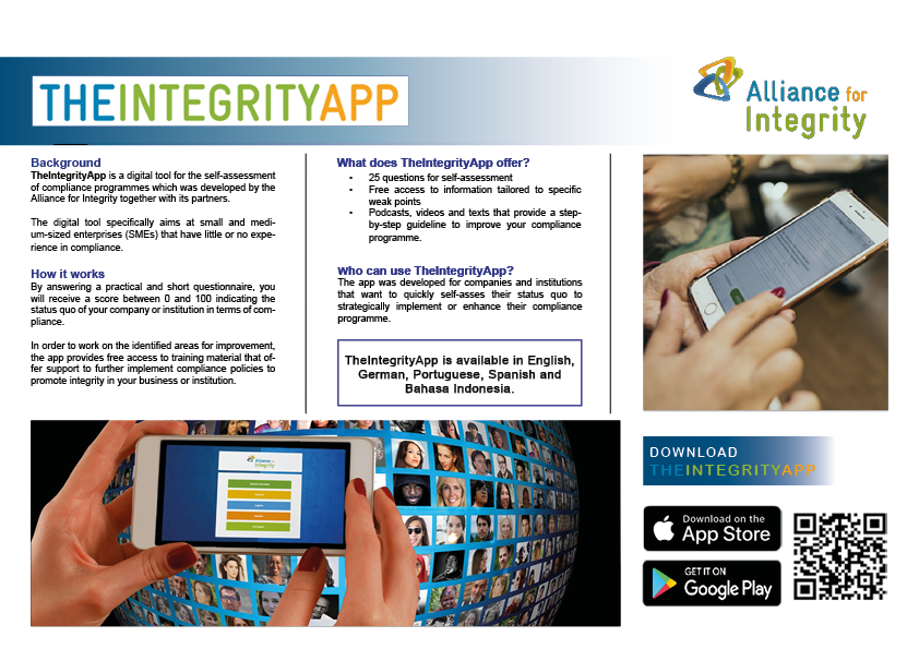 afin_giz's tweet photo. You want to experience first-hand how digital tools can make a difference in the fight against #corruption? Then download #TheIntegrityApp and discover how #tech4integrity can support your business in taking your compliance measures to the next level: https://t.co/QYanh7grNg https://t.co/Df0NF5KtPj