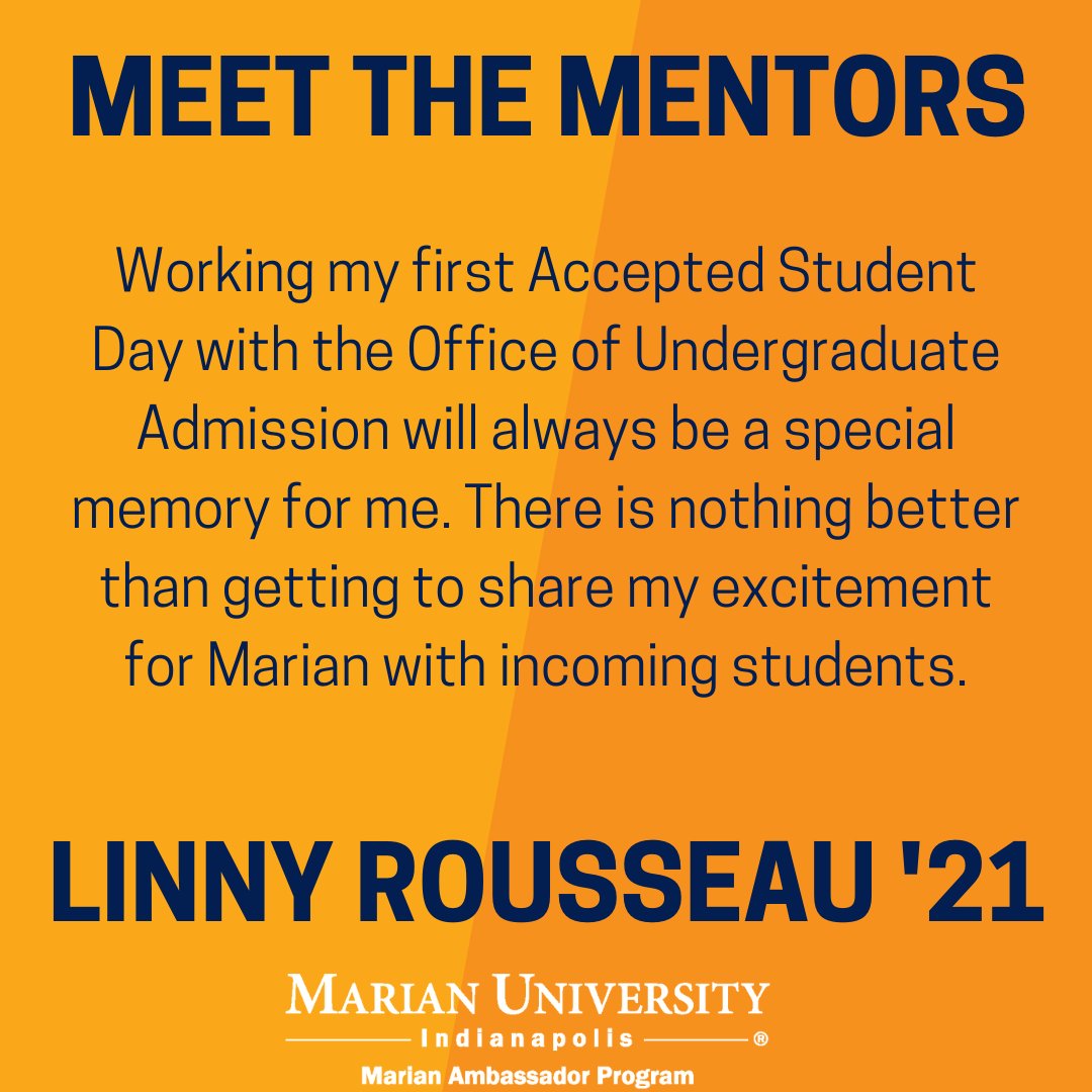It's Monday so it is time to #MeetTheMentors !

Our next mentor is Linny Rousseau '21, a senior Communication student. 

Swipe to learn about Linny's favorite Marian memory and advice for incoming Knights!

#MakeItMarian