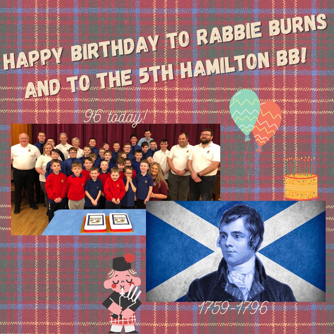 Happy Burns night everyone! Have a wee tipple for Rabbie and for us on our 96th birthday if you can! Stay safe <a href="/TheBBScotland/">The Boys' Brigade in Scotland</a>