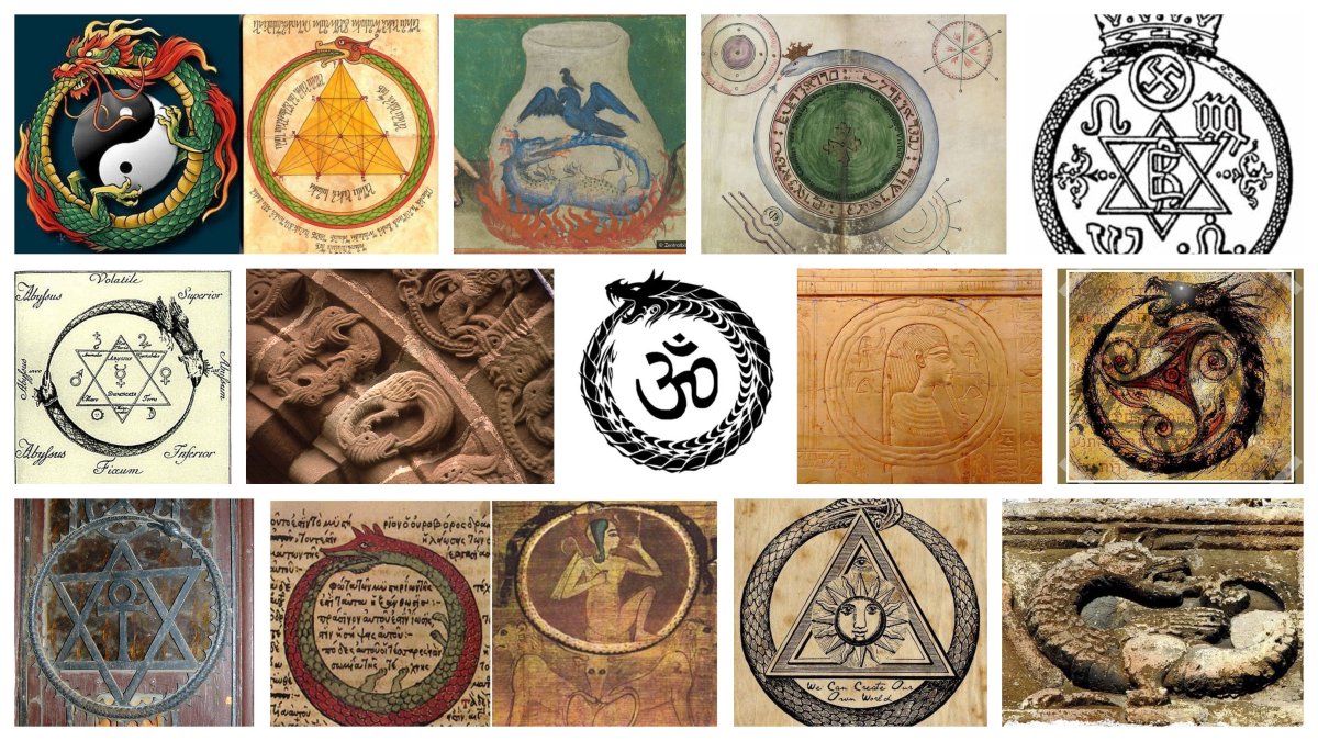 Sword_Goddess's tweet photo. -The Ouroboros ( serpent or dragon eating its own tail ) is a symbol that defies time and civilizations. It seen nearly every culture.

-It represents eternity, endless return, eternal cyclic renewal, death and rebirth.

-Also known as the oldest allegorical symbol in alchemy. https://t.co/8sSipvVP2r