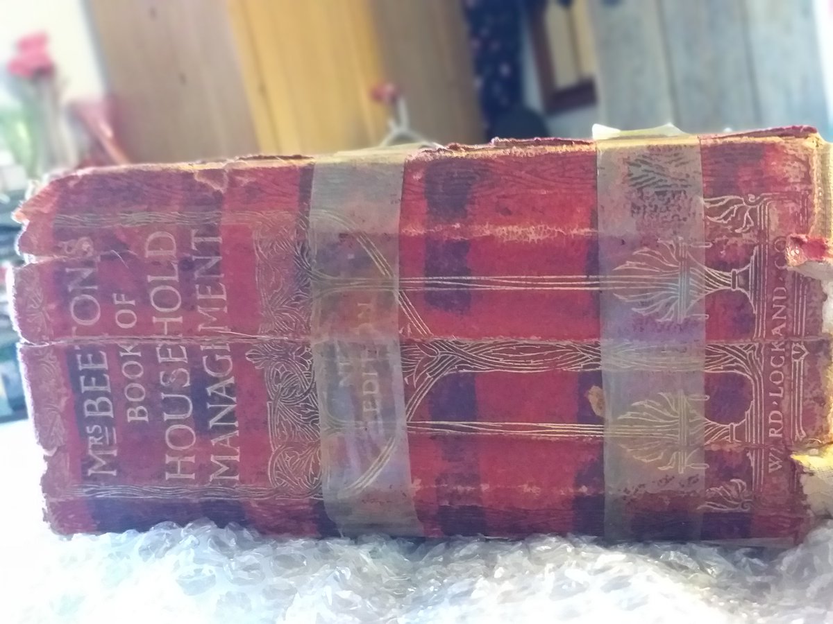 JenniKeer's tweet photo. SO EXCITED that my #MrsBeeton #researchbook is here!
It's VERY FRAGILE but I love that Hubert gave this to Emily in 1907 ❤
I'll have to stabilise it somehow (NOT Sellotape like previously) but sadly can't afford to have it rebound.
I think I am in love.
#WritingCommunity https://t.co/ujvQ0FfRWd