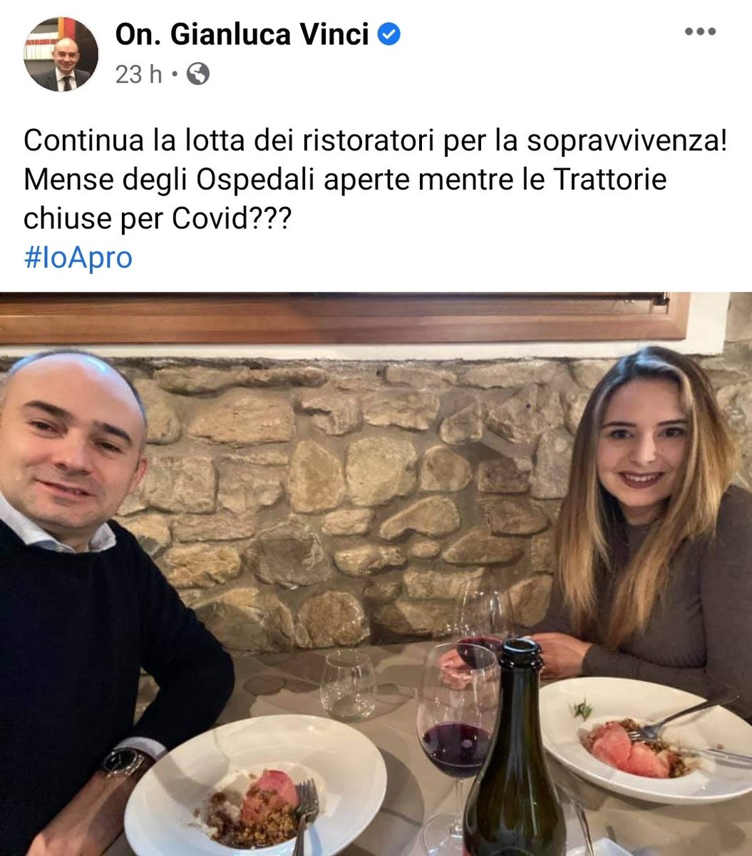 Il deputato leghista Vinci si chiede perché le trattorie che servono carbonara e tagliatelle sono chiuse mentre le mense degli ospedali sono regolarmente aperte.

Un vero scandalo scoperto da uno a cui non sfugge nulla.

Questi sono quelli a cui rischiamo di affidare il Paese.