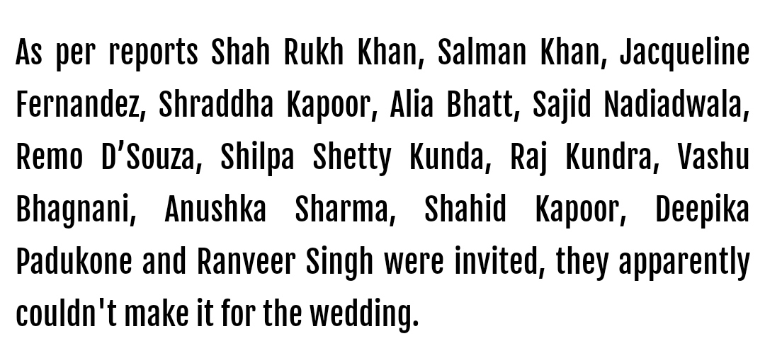 VarunDv_GreekFC's tweet photo. According to @indulgexpress all these celebs were invited but couldn't make it. Am i the only one who kinda feels bad about the fact that so many of Varun's friends couldn't make time for his own wedding ?

#VarunKiShaadi
#VarunWedsNatasha 
#VarunNatashaWedding https://t.co/jO4jHoBKQA