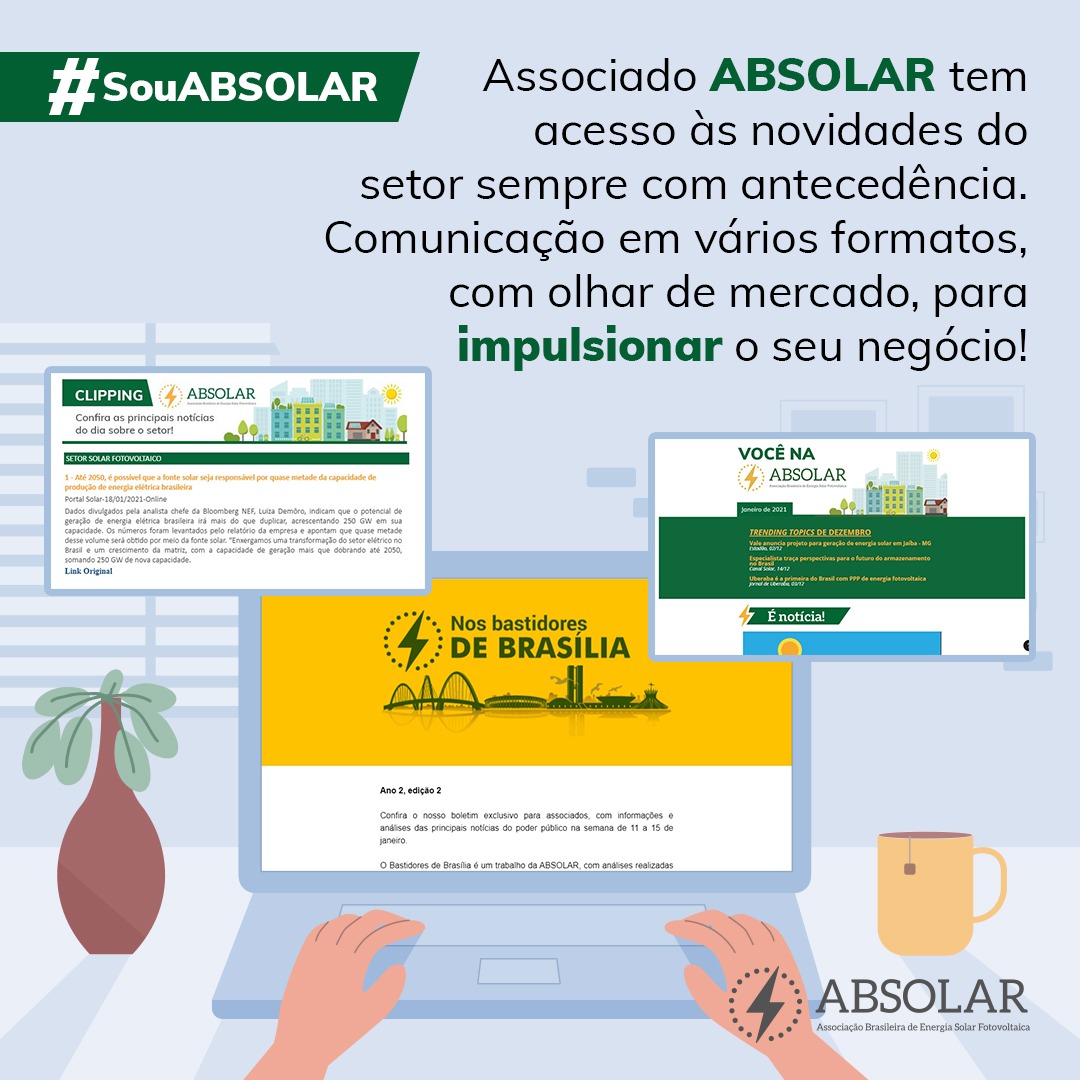 ABSOLAR (@absolar_brasil) on Twitter photo Na ABSOLAR, os associados têm acesso exclusivo à informações estratégicas, sempre em primeira mão e com análises customizadas ao nosso setor! Gostaria de saber como é fazer parte da ABSOLAR? Então fale com a gente pelo (11) 98943-4499 ou pelo e-mail associativo@absolar.org.br! Na ABSOLAR, os associados têm acesso exclusivo à informações estratégicas, sempre em primeira mão e com análises customizadas ao nosso setor! Gostaria de saber como é fazer parte da ABSOLAR? Então fale com a gente pelo (11) 98943-4499 ou pelo e-mail associativo@absolar.org.br!