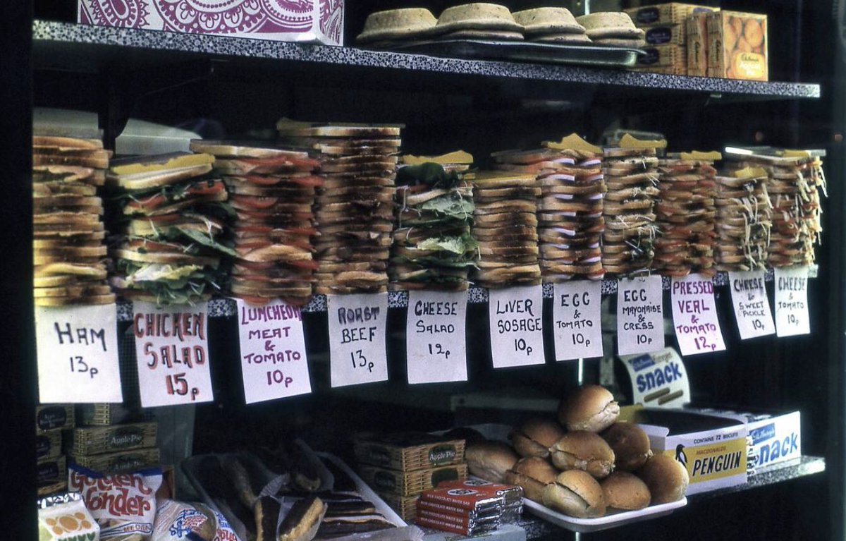 Brookranger's tweet photo. Buying a sarnie in London, 1972 style....I’ll have a liver sosage..... https://t.co/w8Lb6Qv2UY