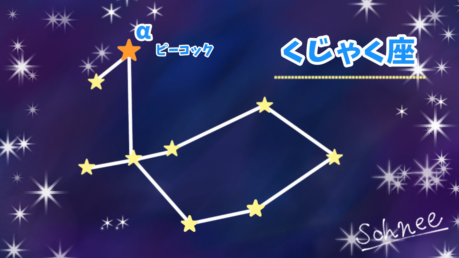 Twitter 上的 シュネー 大人の魔法少女 一週間限定侍でござった 今日の星は くじゃく座a星のピーコック くじゃく座のなかで最も明るい ２等級の恒星 固有名ピーコックは 英語のくじゃく 雄 から 今日の誕生星 1月25日 ピーコック