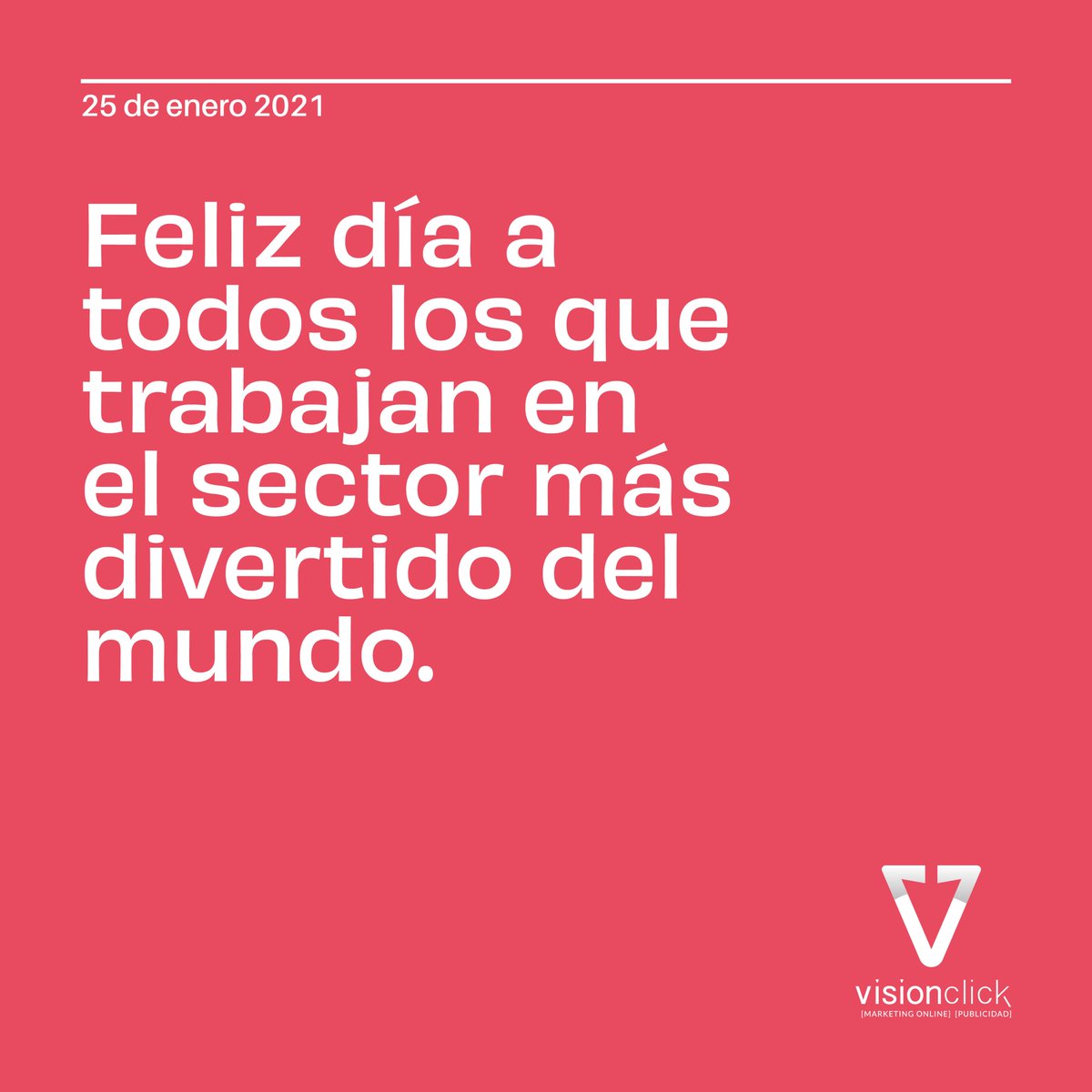 VisionClickes's tweet photo. ¡Estamos de doble celebración! Feliz Día de la Publicidad y Feliz Día del Community Manager.
En #VisionClick estamos muy orgullosos de pertenecer al sector más divertido del mundo 💘. Feliz 25 de enero a todos los que lucháis por hacer de vuestro trabajo un trabajo reconocido. https://t.co/kHpyH3F48q
