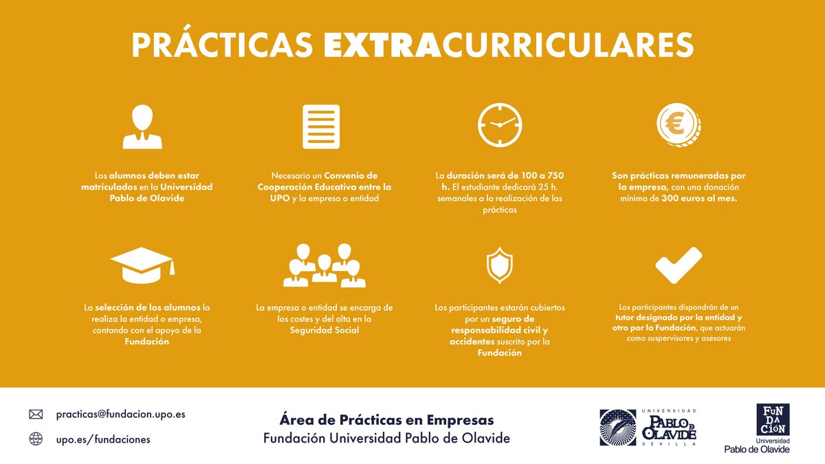 Si aún tienes dudas de qué son las #prácticas extracurriculares, nuestros compañeros de <a href="/practicasfupo/">practicasfupo</a> no dan unas pequeñas claves para identificarlas. <a href="/pablodeolavide/">Pablo de Olavide</a>