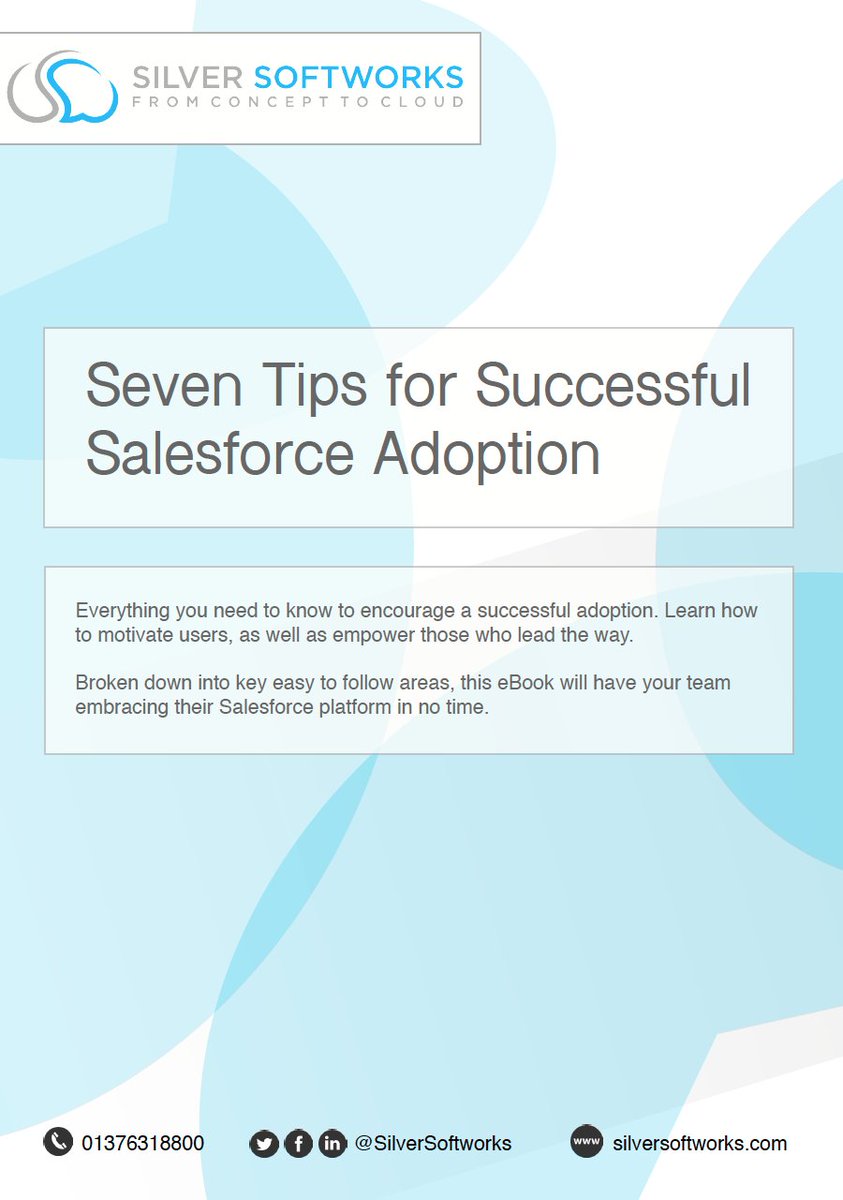SilverSoftworks's tweet photo. #Salesforce user #Adoption can sometimes be an afterthought, despite probably being the most important factor in the success of your transformation. Download our 7 top adoption tips to ensure your users get started on the system the right way!

https://t.co/sqdeGyAFnt https://t.co/2TPHSs583i