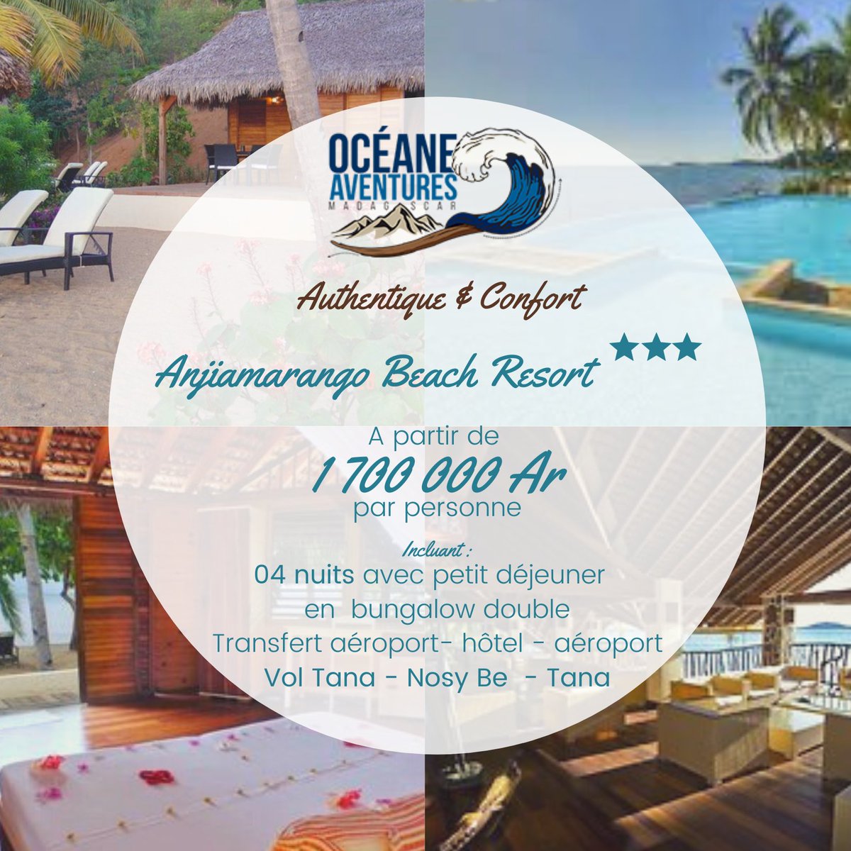 Pour bien commencer la semaine, pensons au prochain break … découvrez nos offres : des adresses prestigieuses, vols aller-retour et transferts aéroport-hôtel inclus. 
D’autres vont suivre, … stay tuned 
#OceaneAventures #break #holiday #goodvibes #promotion #travel #nosybe