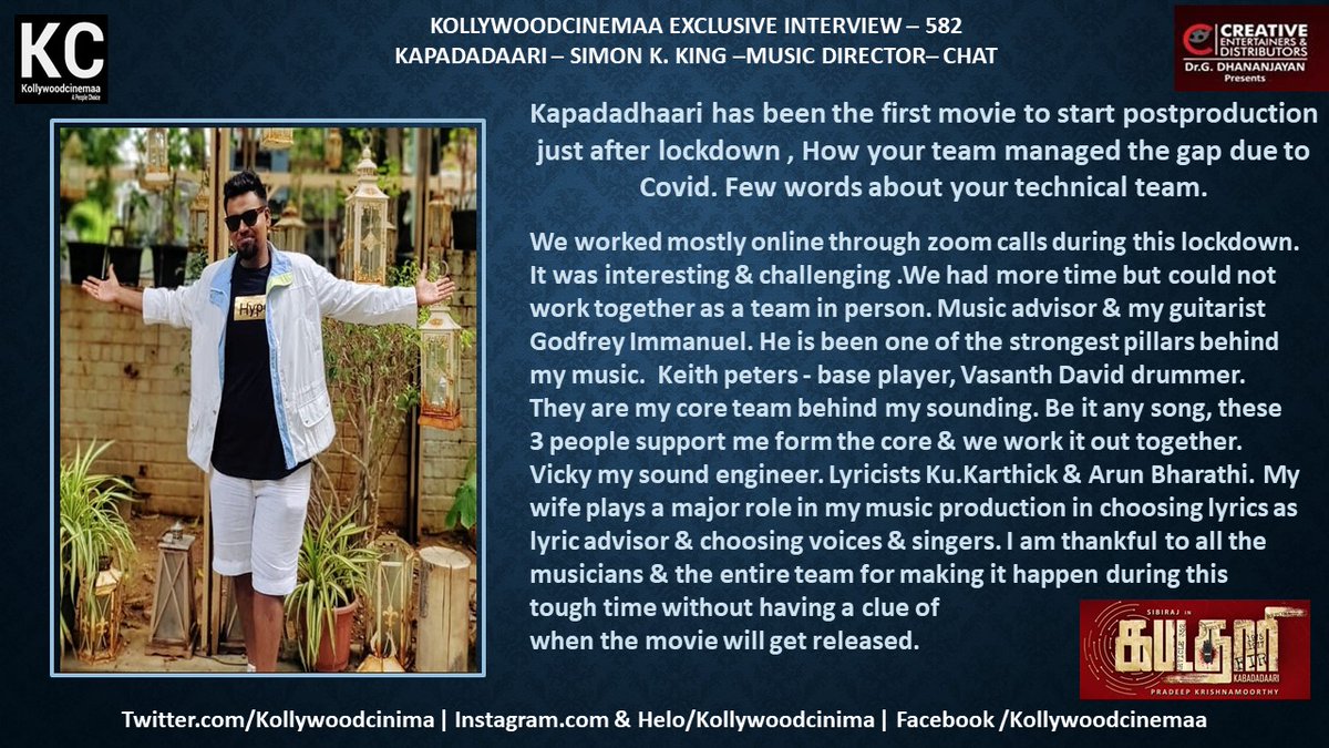KollywoodCinima's tweet photo. #KcInterview 582 #Kabadadaari Music Director @simonkking 🎸🎷

@Sibi_Sathyaraj @nanditasweta @Directorpradeep @dhananjayang @adityamusic #KollywoodCinima @lalithagd @CreativeEnt4 @CtcMediaboy #SibiRaj #NanditaSweta
 
In theatres on 28th. https://t.co/aKCFXIO0cs
