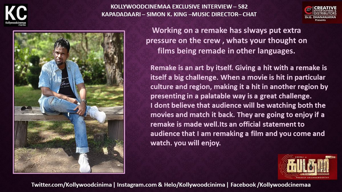 KollywoodCinima's tweet photo. #KcInterview 582 #Kabadadaari Music Director @simonkking 🎸🎷

@Sibi_Sathyaraj @nanditasweta @Directorpradeep @dhananjayang @adityamusic #KollywoodCinima @lalithagd @CreativeEnt4 @CtcMediaboy #SibiRaj #NanditaSweta
 
In theatres on 28th. https://t.co/cmFE7GBu7u