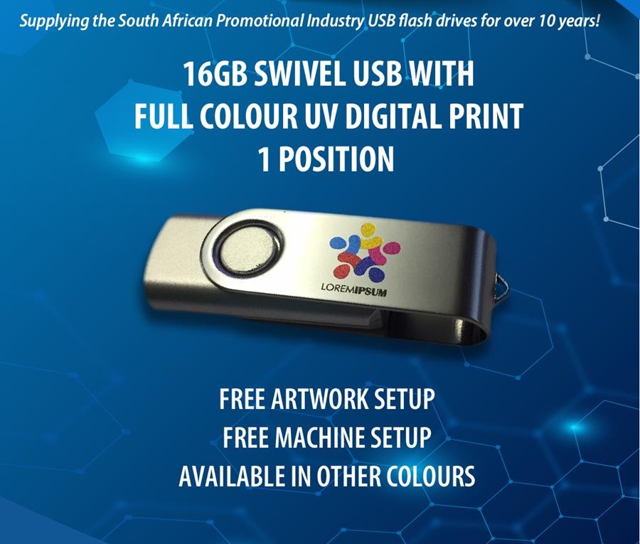 BLACK &amp; SILVER  PLASTIC GIFTBOX
SWIVEL USB         WITH LANYARD  exc VAT

2GB SWIVEL 51.99
4GB SWIVEL 54.59
8GB SWIVEL57.20
16GB SWIVEL 58.50
32GB SWIVEL 72.20
MOQ 10Units
info@ownboss.co.za