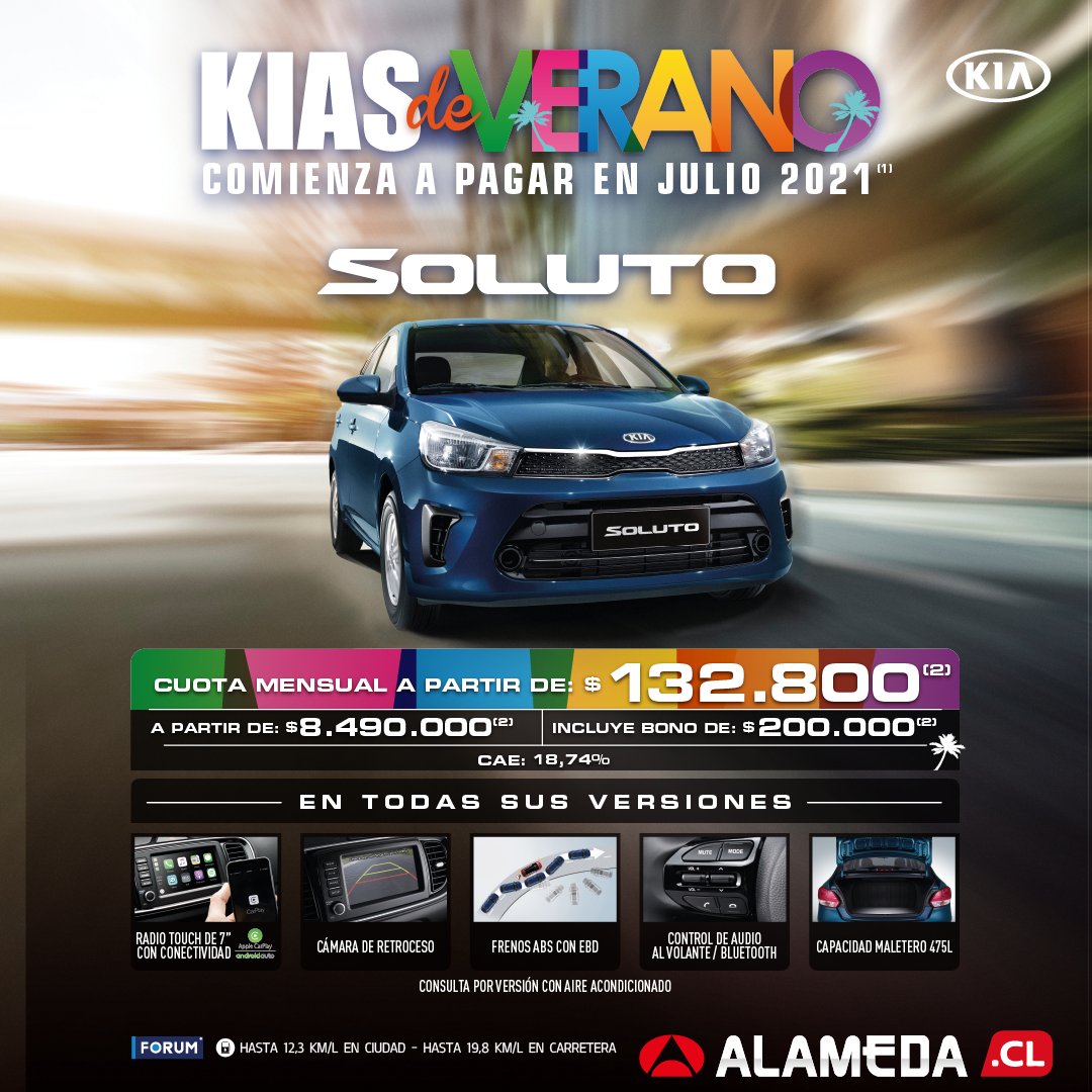 Alameda_cl's tweet photo. Disfruta los #Kiasdeverano y comienza a pagar en #julio2021. Consulta por el tuyo en https://t.co/tU14Jicjuc
Válido hasta el 31 de enero 2021. #Automotora #Alameda https://t.co/P1hbLtQG0i