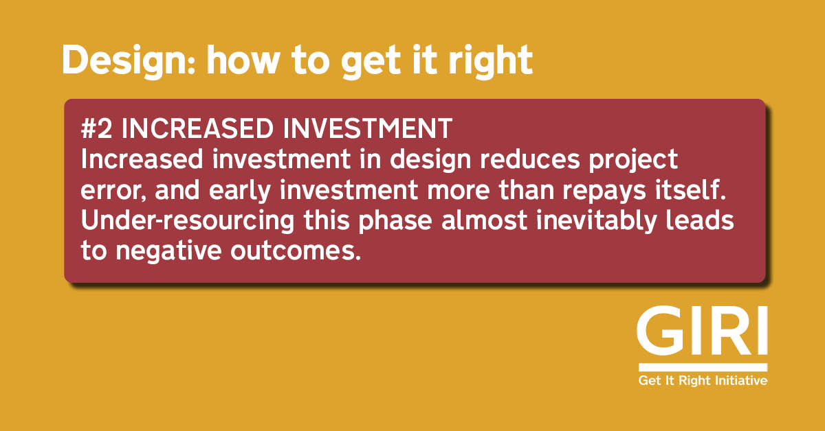 Recommendation No. 2: invest in design to reduce project error.Read the full report:  https://bit.ly/3slJf4A&nbsp; #construction  #getitright