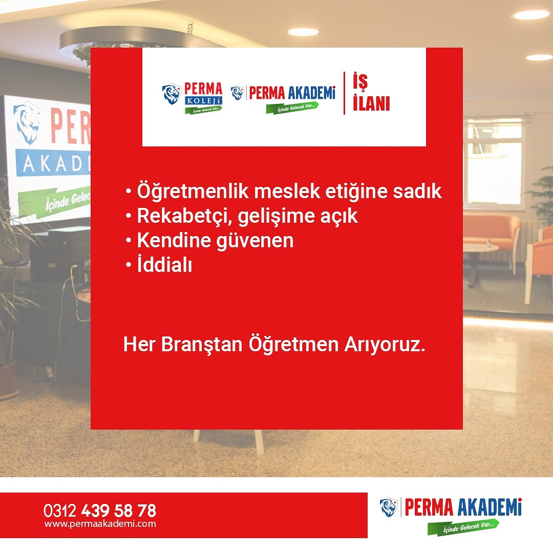 Eğitimde Rehberlik Dergisi (@erddergi) on Twitter photo Öğretmenlik meslek etiğine sadık,
Rekabetçi, gelişime açık,
Kendine güvenen ve iddialı, her branştan öğretmen arıyoruz.
Başvuru ve İrtibat: +90 (312) 439 58 78
Başarının anahtarı;
#PermaAkademi
#Mail: info@permaakademi.com.tr
#Web: permaakademi.com.tr Öğretmenlik meslek etiğine sadık,
Rekabetçi, gelişime açık,
Kendine güvenen ve iddialı, her branştan öğretmen arıyoruz.
Başvuru ve İrtibat: +90 (312) 439 58 78
Başarının anahtarı;
#PermaAkademi
#Mail: info@permaakademi.com.tr
#Web: permaakademi.com.tr
