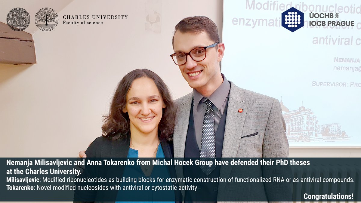 Nemanja and Anna have just defended their PhD theses - No. 32 and 33 from the Hocek group. Big congrats! <a href="/IOCBPrague/">IOCB Prague</a> <a href="/UniKarlova/">Univerzita Karlova</a>